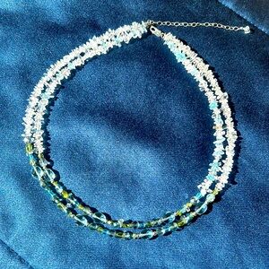 Crystal and stone double strand choker. 925 FAS stamp.